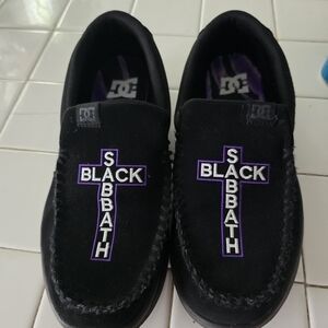DC Men's Black Loafers with Purple Accents